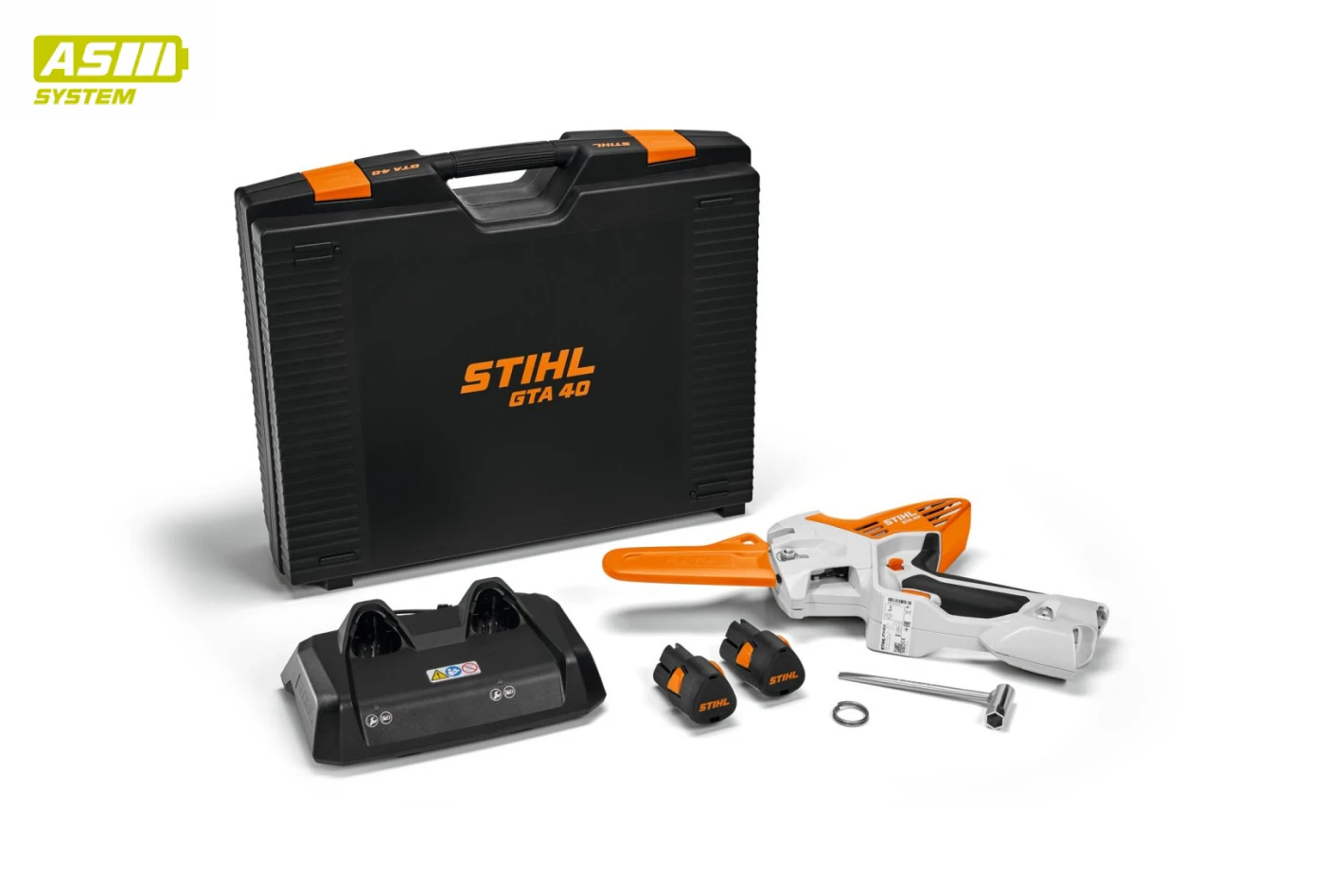 STIHL GTA 40 ágvágó, 2 db AS 2 akkumulátorral és AL 5-2 gyorstöltővel