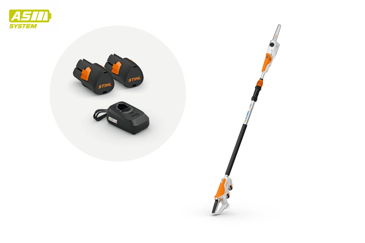 STIHL HTA 30 akkumulátoros magassági ágnyeső 2x AS 2 akkumulátorral és ALS 31 töltővel