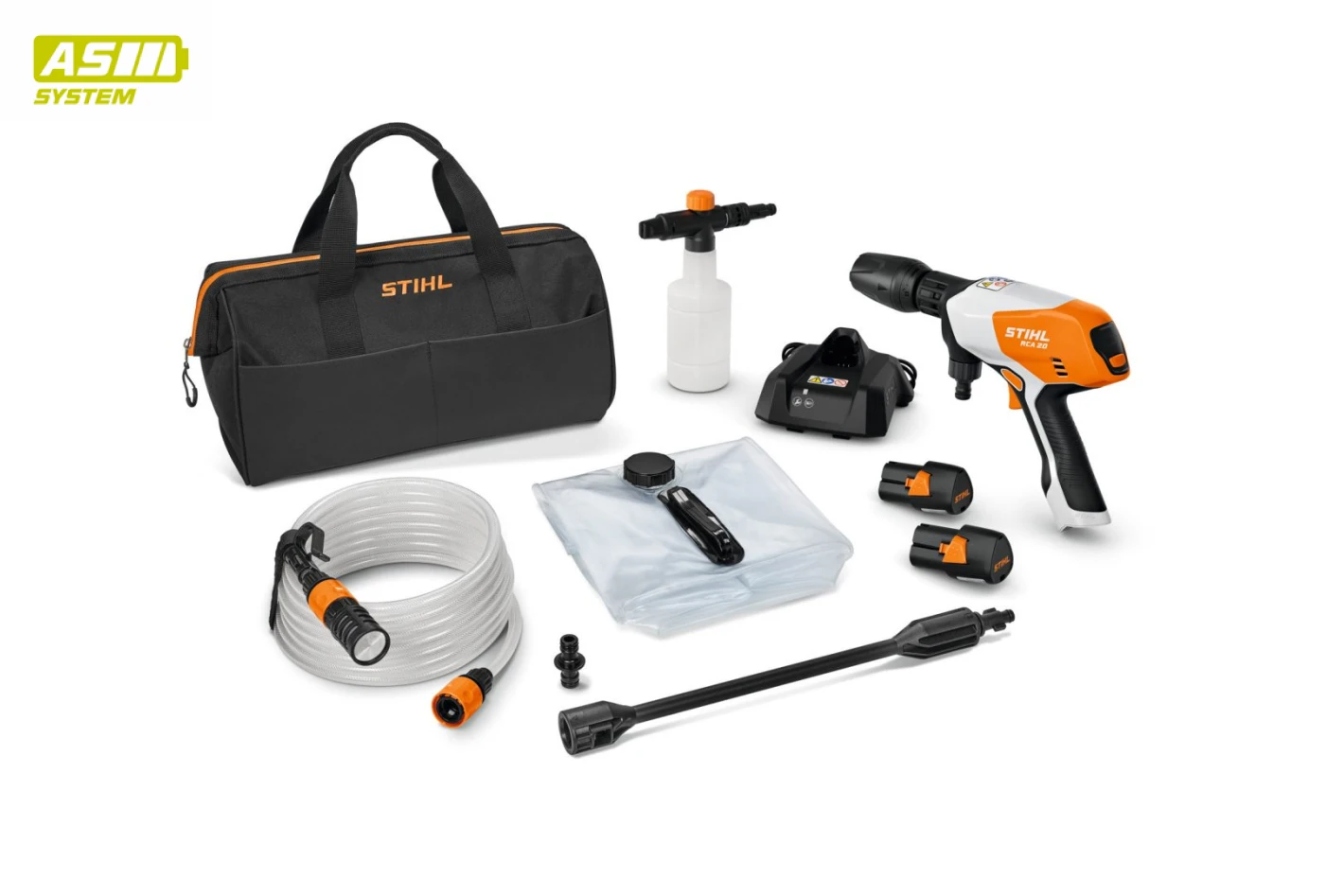 STIHL RCA 20 akkumulátoros nagynyomású mosó 2x AS 2 akkumulátorral és AL 1 töltővel